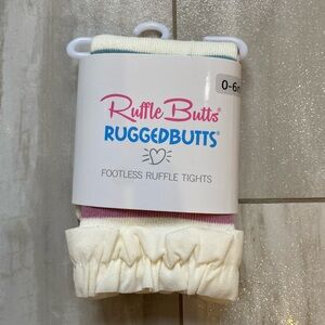 NWT RuffleButts Neutral Mellow Rainbow Stripe Footless Ruffle Tights, 0-6M